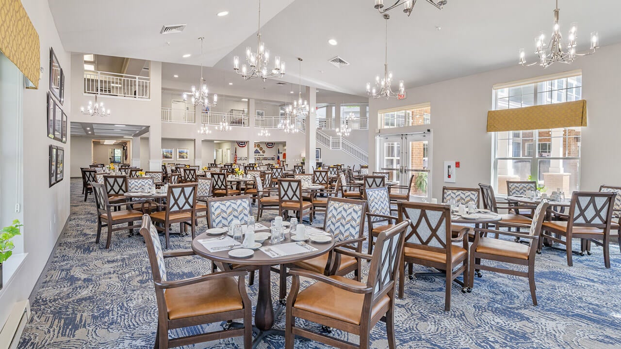 The dining room at The Oaks set for mealtime